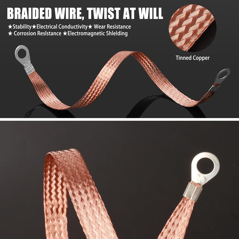 Draupnir Ground Strap Automotive,8pcs 10/13/15/20 inch Grounding Strap Vehicle Universal Engine Ground Straps Kit Copper Braided Grounds Straps GroundStrap Wire GroundStrap for Most Cars (Brown-Thicken) - Image 3